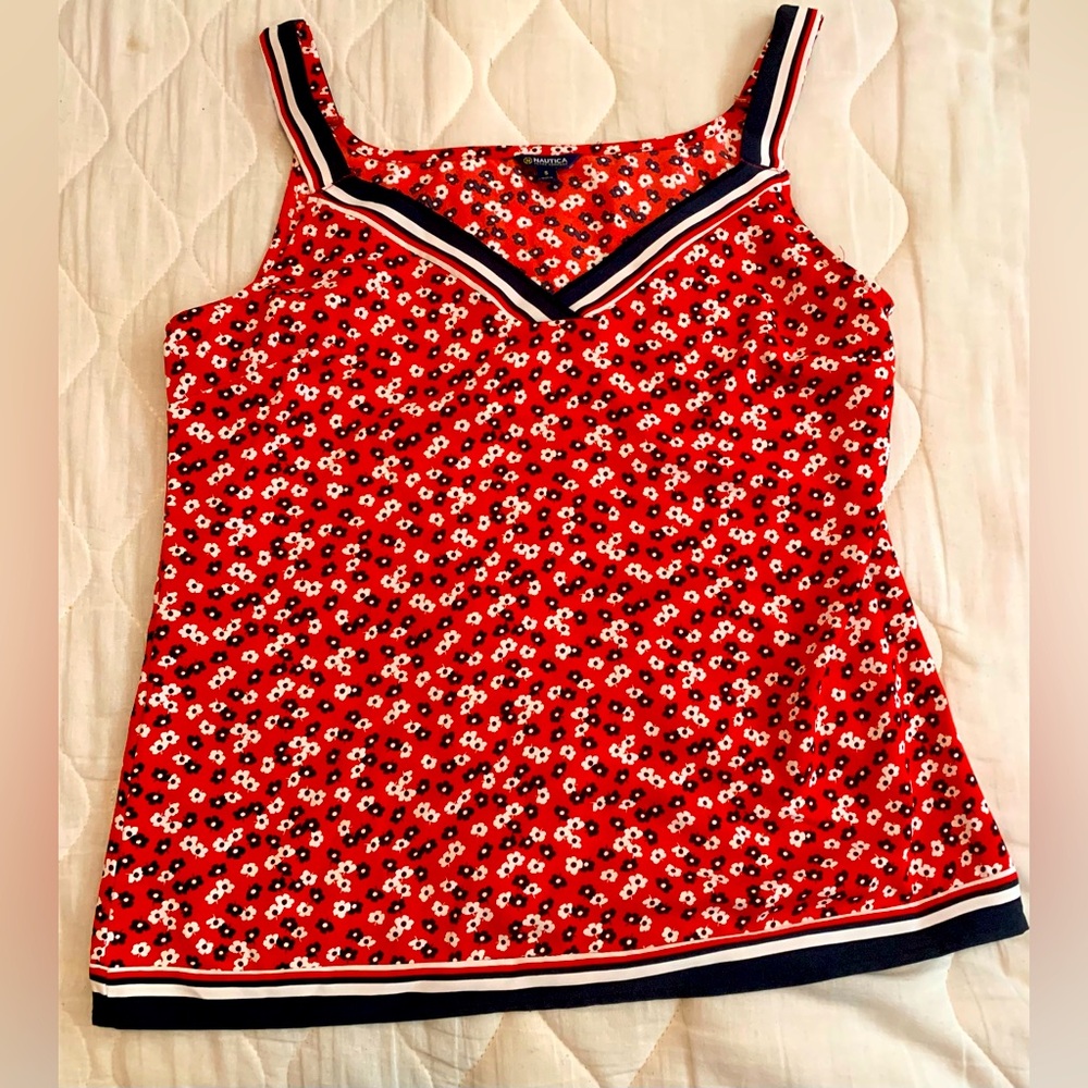 Nautica Red And Blue Floral Tank Top Women’s Size Small